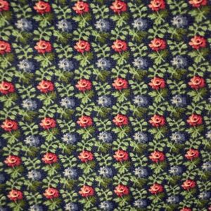 Crisp New Cotton Fabric 2 yds Pink Cabbage Roses on Blue Calico Quilting Quilt